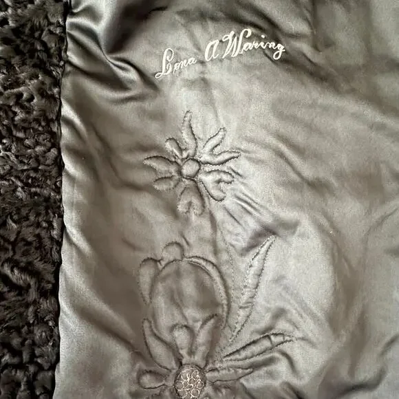 Vintage black curly Persian lamb fur coat genuine fur collar Max Zeller L-XL - Picture 10 of 10